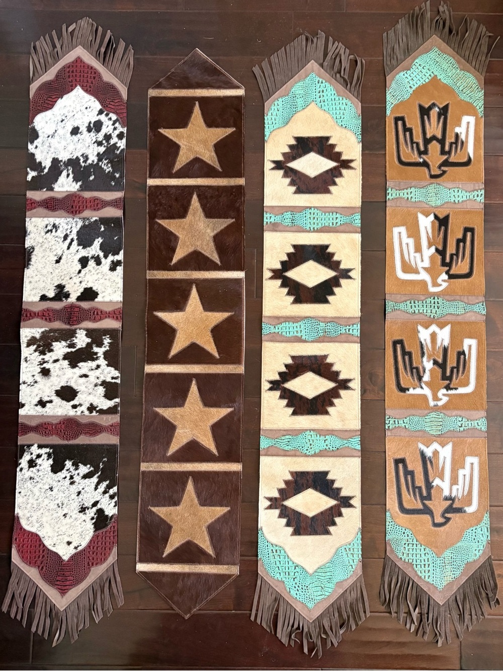 Rustic Western Fringe Table Runner — Brown, Tan, Cream & Turquoise